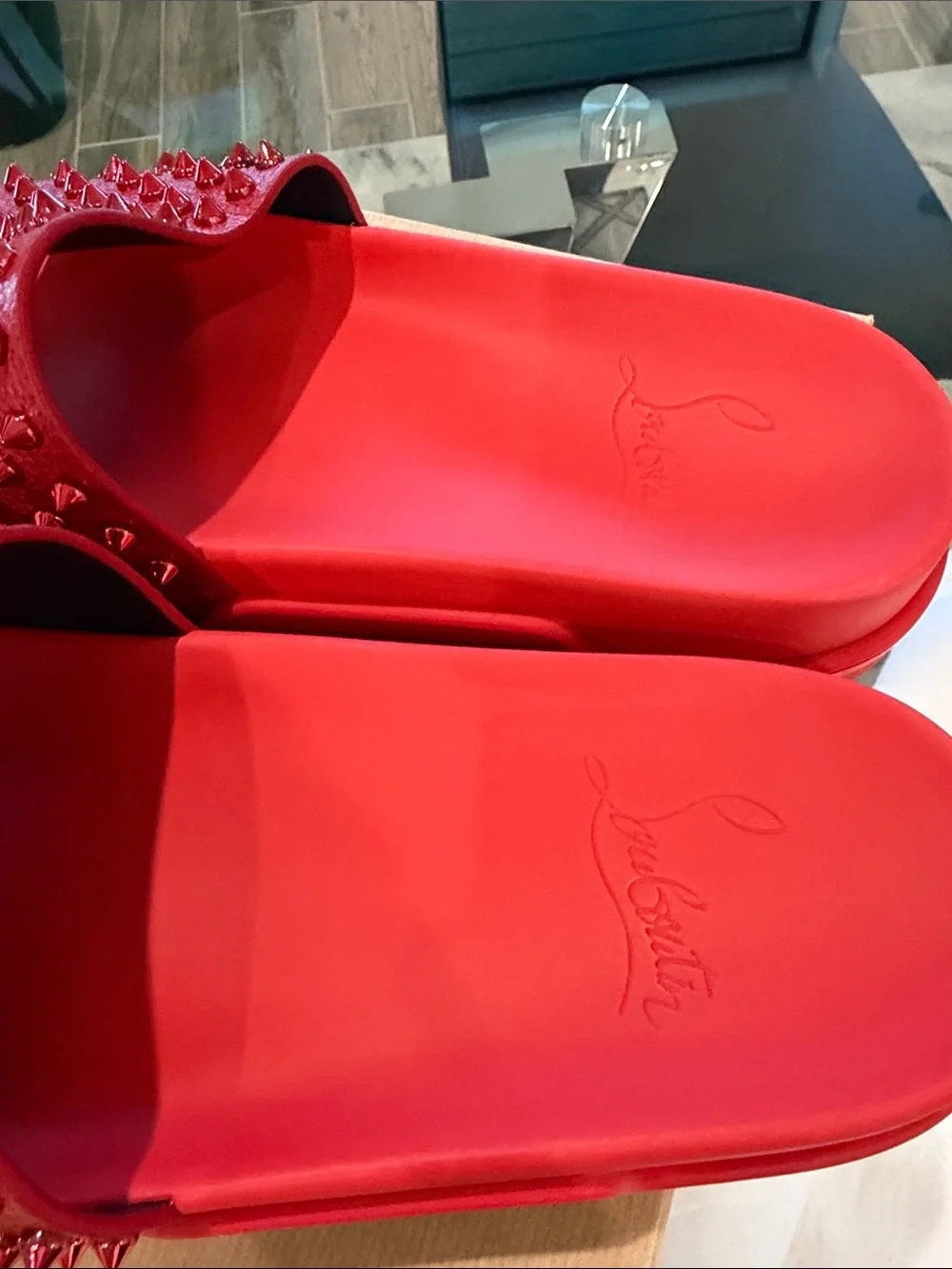 Christian Louboutin Red Studded Slide Sandals